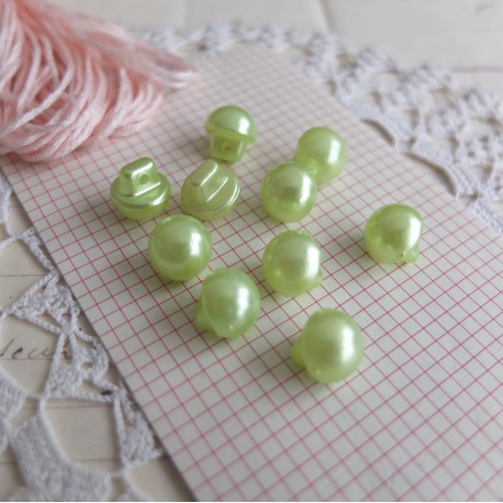 10 boutons vert clair fausse perle