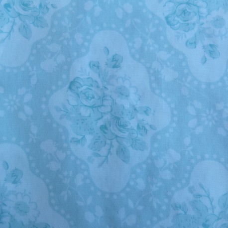 Tissu coupon 50x50cm Roses médaillon - turquoise