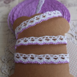 Dentelle coton blanc - violet 4m